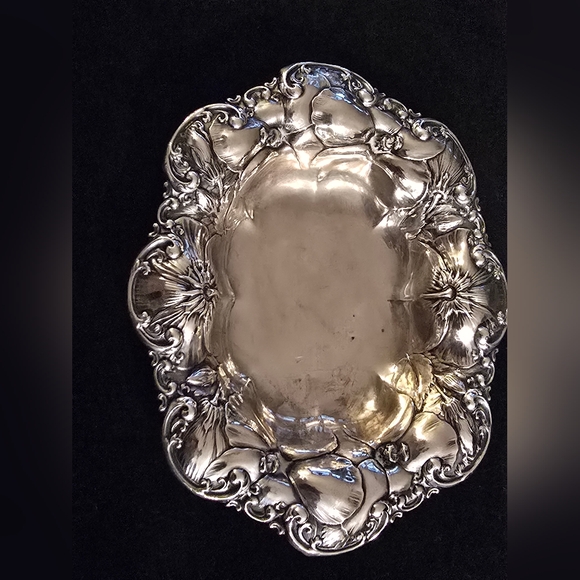 Whiting Sterling Silver Morning Glory Motif Antique #6202 Trinket or Candy Dish - Picture 1 of 13